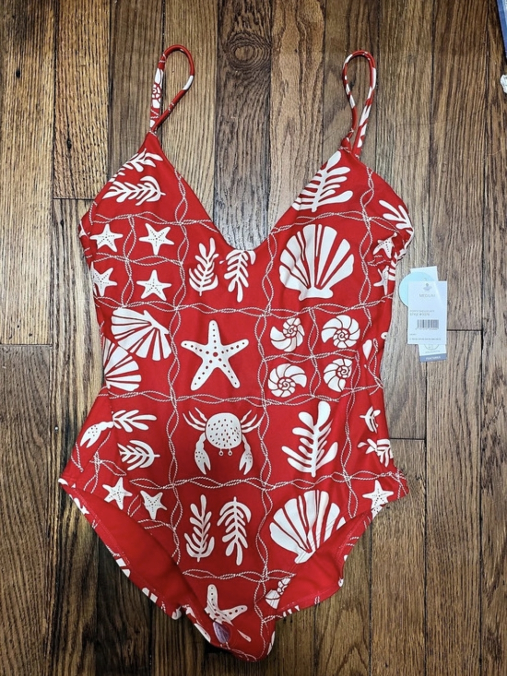 Loft Tugless Halter One Piece Floral One-Piece in Red & White Size Medium
